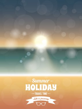 Yaz tipografi vektör tasarımı, plaj günbatımı sahil