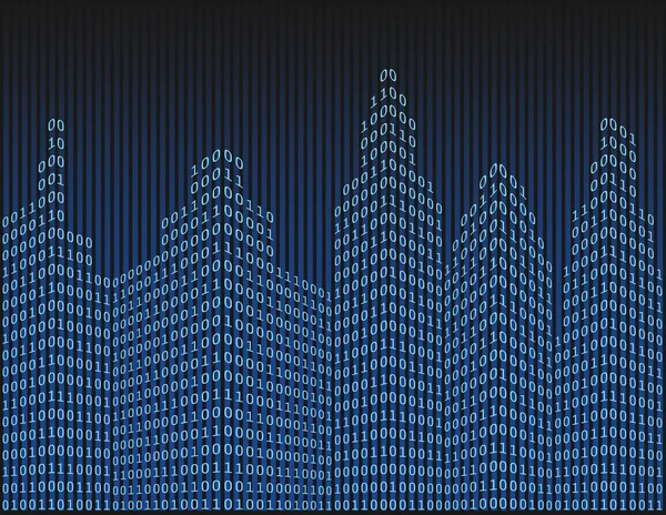 Codice binario in forma di città futuristica, vettore — Vettoriale Stock