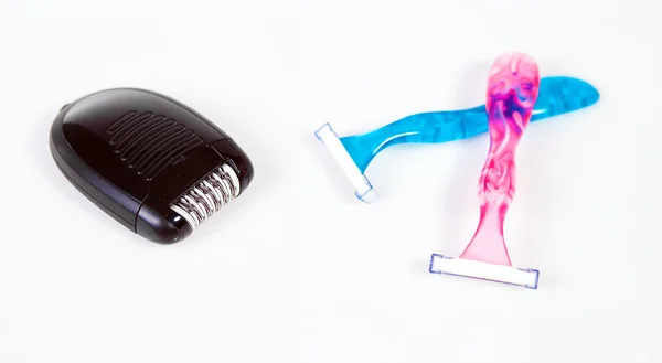 Hair removal accessories, electric shaver depilation and razors — Stock Photo, Image