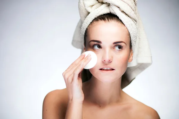 Healthy fresh girl with cotton swab — Stock Photo, Image