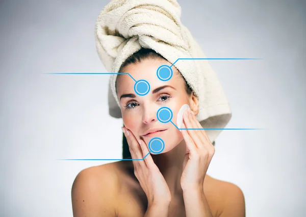 Догляд за шкірою та здорове обличчя з інфографічними стрілками — стокове фото