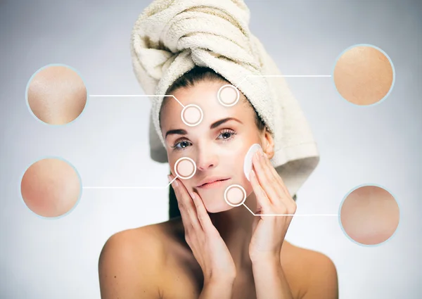 Cuidados com a pele e rosto saudável com setas infográficas — Fotografia de Stock