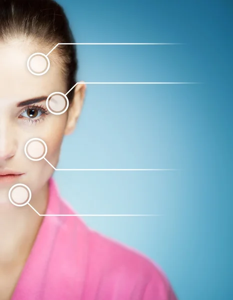 Skin care and healthy face with infographic arrows — Stock Photo, Image