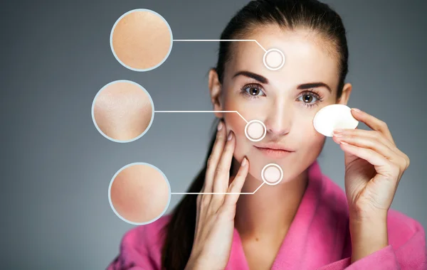 Skin care and healthy face with infographic arrows — Stock Photo, Image