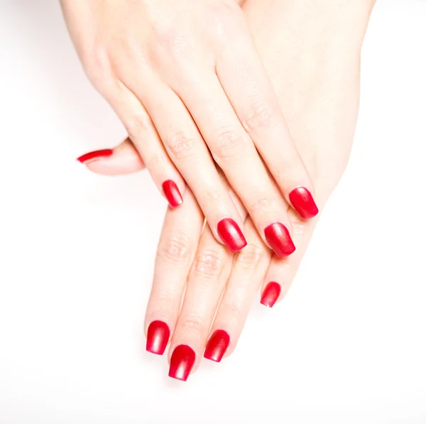 Nő kéz vörös körmök, manikűr koncepció — Stock Fotó