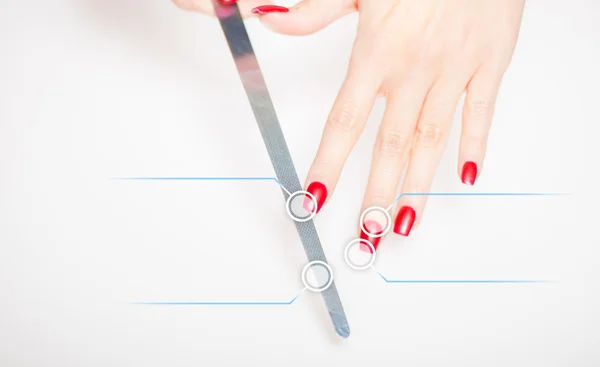 Manicure with nail file infographic instruction — Stock Photo, Image