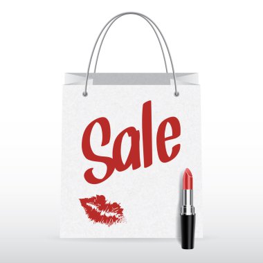 Vektör alışveriş çantası ruj satış yazıt ile