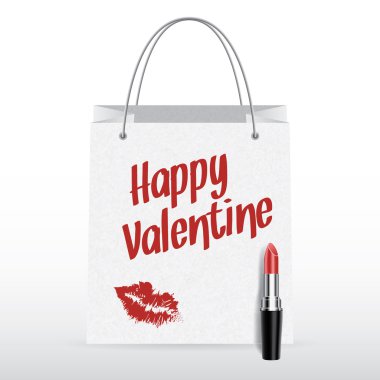 Vektör alışveriş çantası ruj Happy Valentine yazıt ile