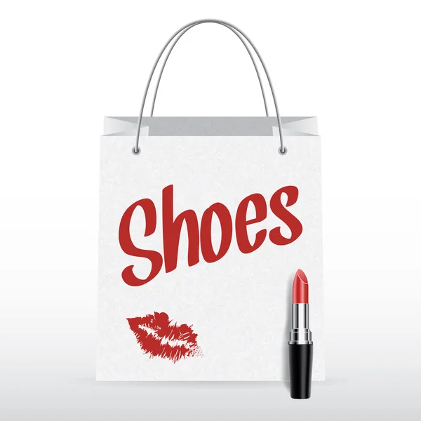 Vektor Einkaufstasche mit Aufschrift Lippenstift Schuhe — Stockvektor