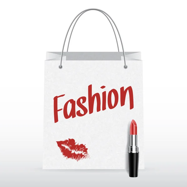 Vector shopping bag with lipstick Fashion inscription — Stock Vector