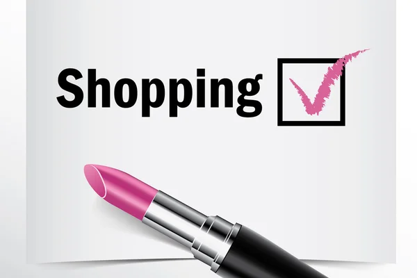 口紅、女性好みのショッピング概念とチェック ボックス — ストックベクタ
