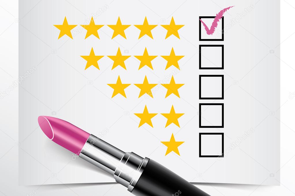 Tick box with lipstick, star ranking concept of woman choice