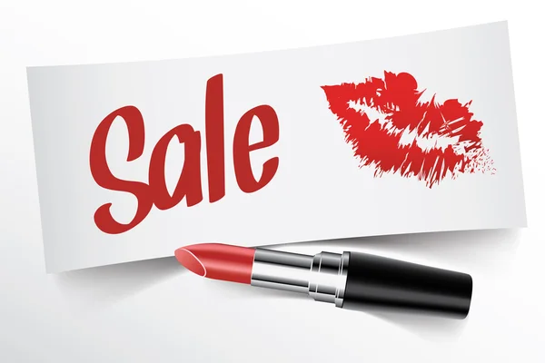 Sale written on note by lipstick with kiss — Stock Vector
