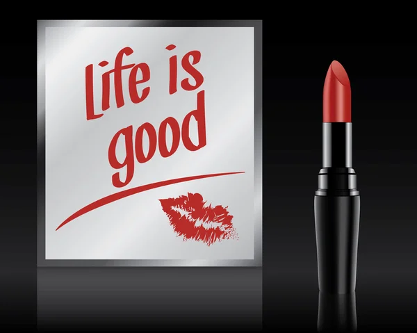La vie est bonne écrit sur miroir par rouge à lèvres, vecteur — Image vectorielle