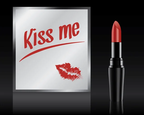 Kiss me written on mirror by lipstick, vector — Stock Vector