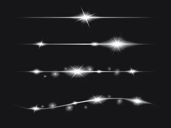 Set di stelle effetto luce incandescente vettoriale con scintille — Vettoriale Stock