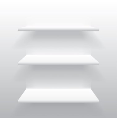 Vektör beyaz boş duvara raflar