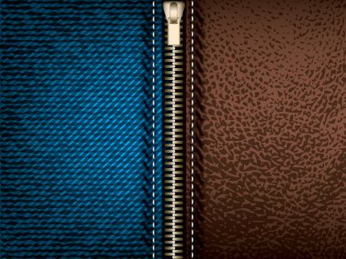 Denim kot pantolon ve fermuar ile kahverengi deri