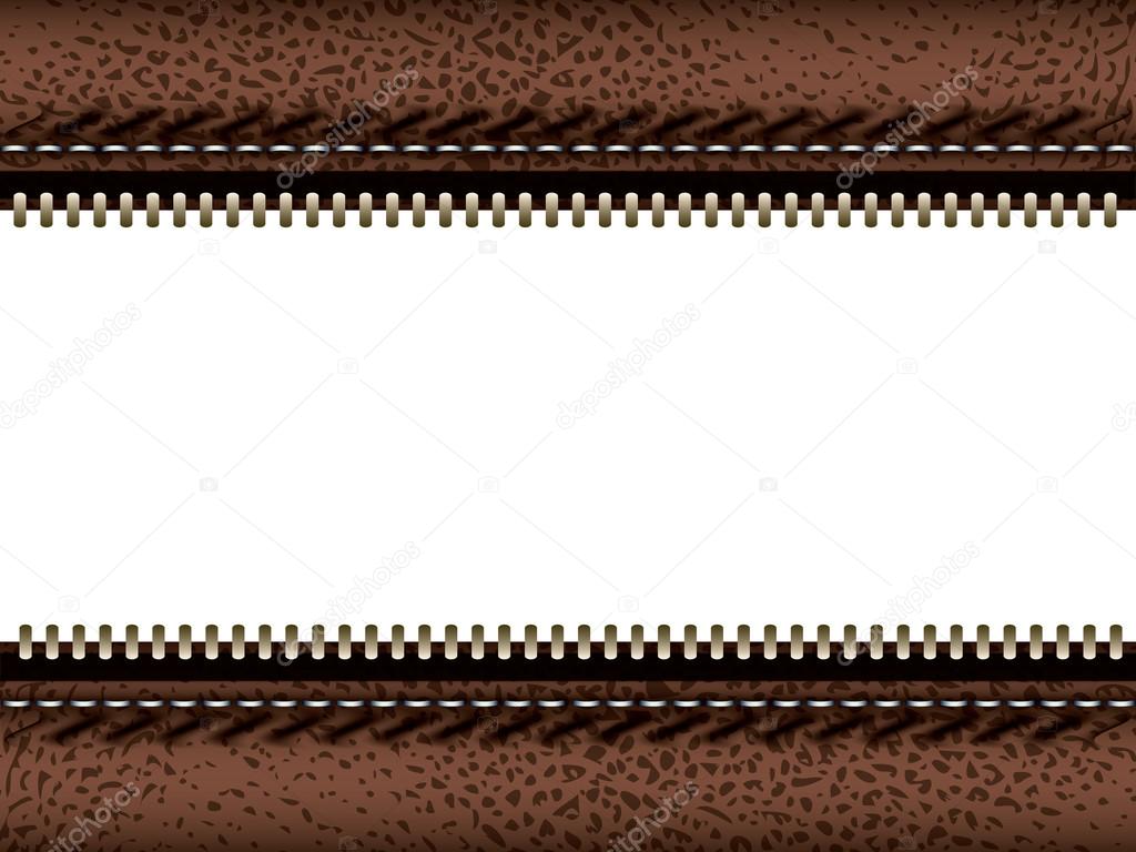 Brown leather with zipper empty copy space