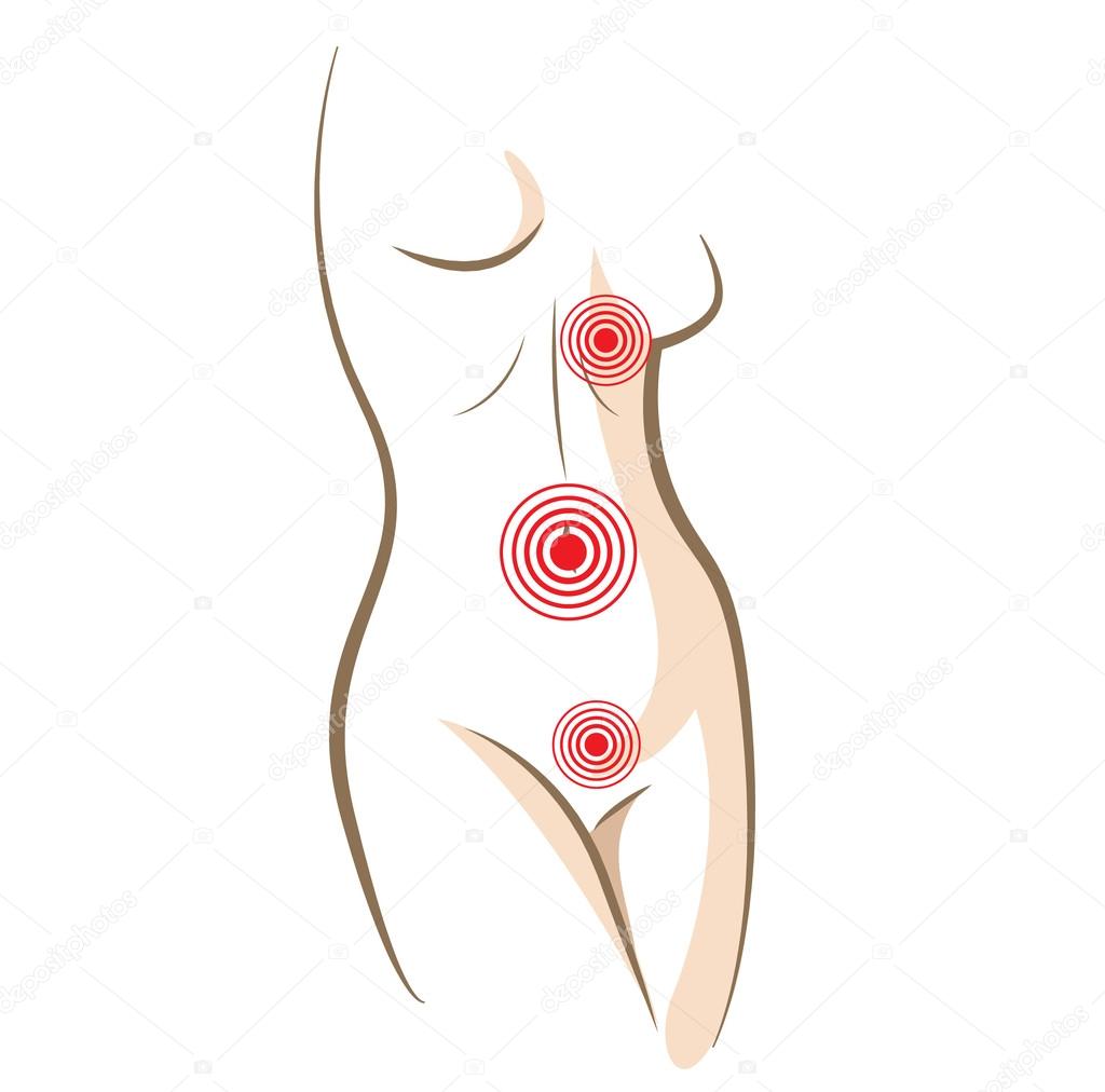 Concept of woman pain in body, vector
