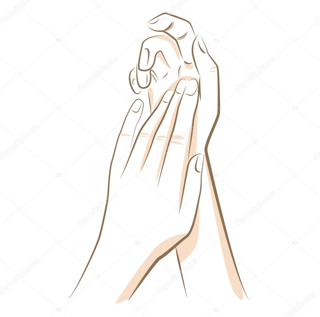 Close up woman hands drawn in vector lines