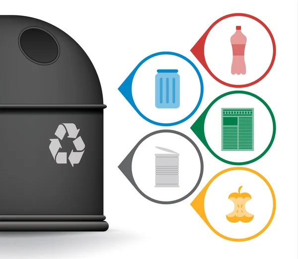 Recycling-Abfallbehälter mit Müll-Icons Vektor-Set — Stockvektor