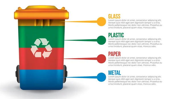Infográfico de reciclagem com lixeira, conceito de vetor —  Vetores de Stock