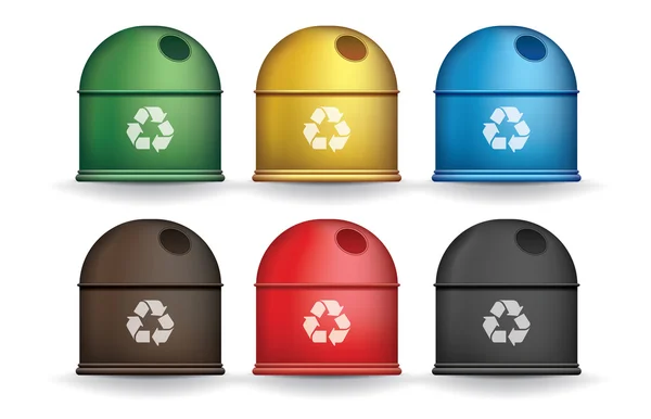 Kleurrijke recycle afvalcontainers geïsoleerd vector set — Stockvector