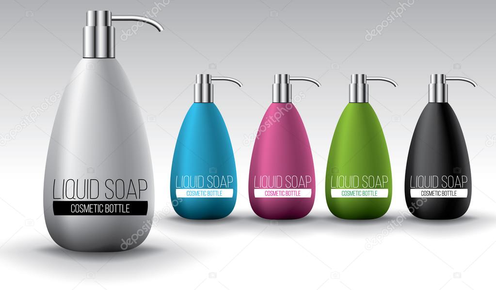 Liquid soap bottles design template vector objects