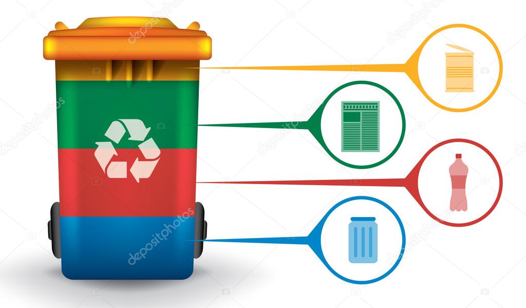 Recycle infographic with trash bin and garbage icons