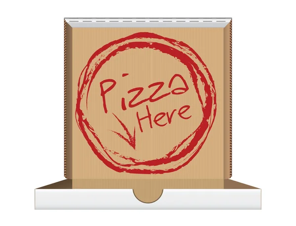 メッセージのベクトル図とピザの箱を開く — ストックベクタ