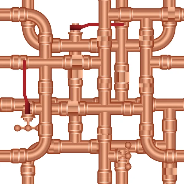 Vector background of brass pipeline construction — Stock Vector