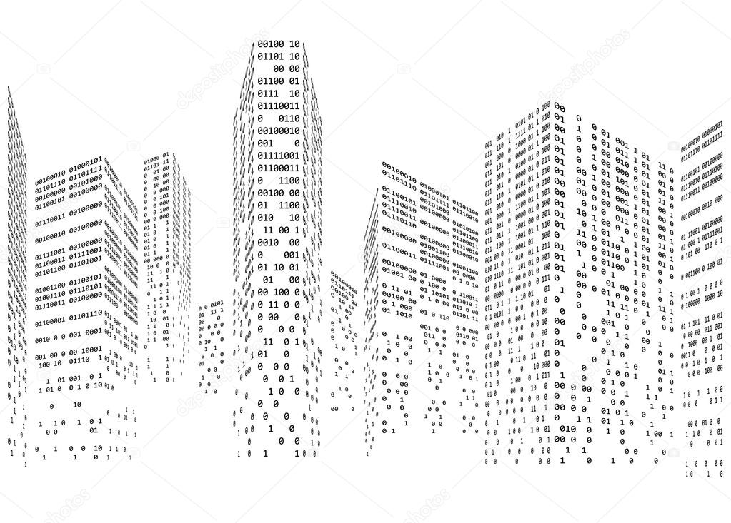 Binary code in form of futuristic city skyline