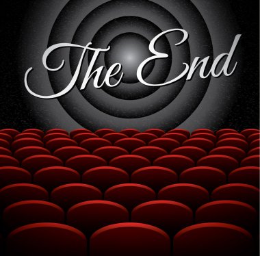 The End on vintage cinema screen vector illustration clipart