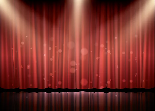 Palco de teatro com cortina vermelha e luz spot — Vetor de Stock