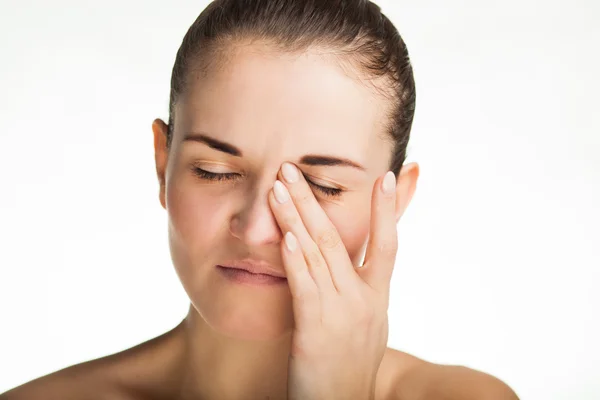 Woman has pain in her eyes — Stock Photo, Image