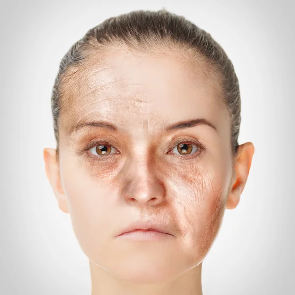 Процес старіння, омолодження, омолоджуючі процедури шкіри — стокове фото