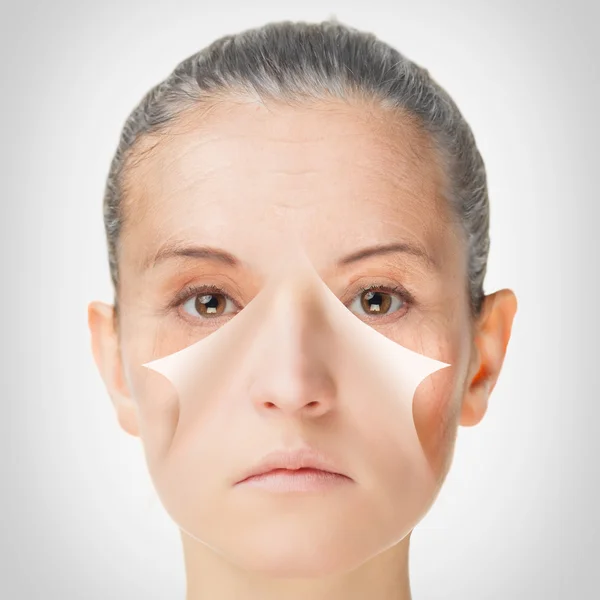 Processo de envelhecimento, rejuvenescimento anti-envelhecimento da pele — Fotografia de Stock