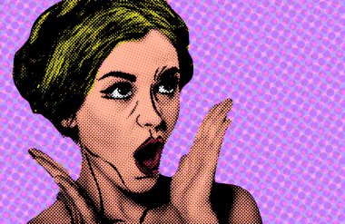 Pop art comic stili kadın, retro poster