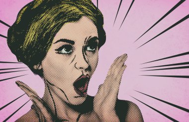 Pop art comic stili kadın, retro poster