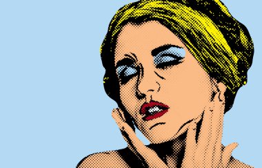 Pop art comic stili kadın, retro poster