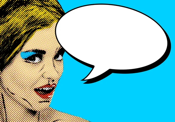 Pop art comic style woman with speech bubble