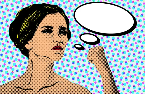 Pop art comic style woman with speech bubble — Stock Photo, Image