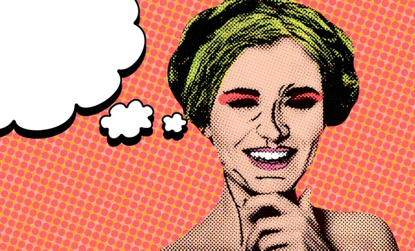 Pop art comic style woman with speech bubble — Stock Photo, Image