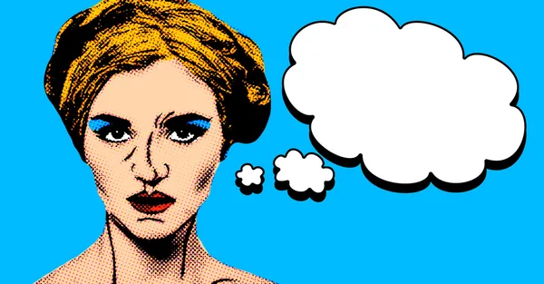 Pop art comic style woman with speech bubble — Stock Photo, Image