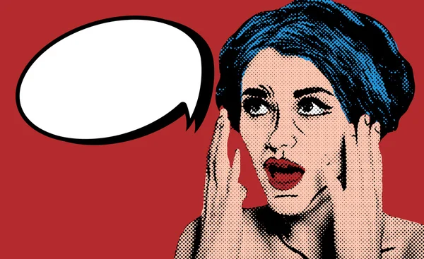 Arte pop cómic estilo mujer con burbuja del habla — Foto de Stock