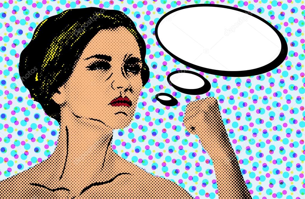 Pop art comic style woman with speech bubble