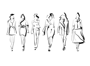 Moda modelleri kroki, vektör çizim ayarla
