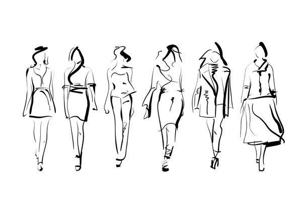 Conjunto de modelos de moda boceto, ilustración vectorial — Archivo Imágenes Vectoriales