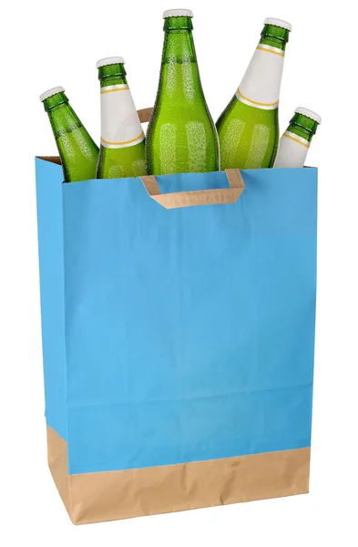 Bag with green beer — Stock Photo, Image